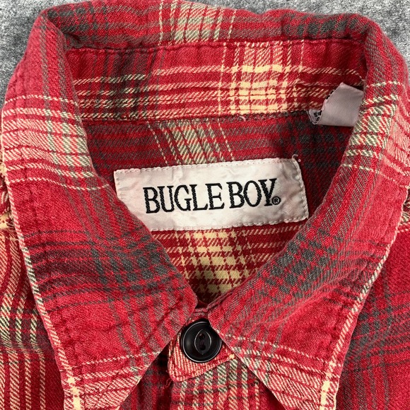Vintage Bugle Boy Men's Medium‎ Red Flannel Long Sleeve Shirt - Picture 4 of 7